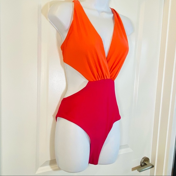 Orange & Hot Pink ColorBlock One Piece Bikini 8 - Picture 4 of 10